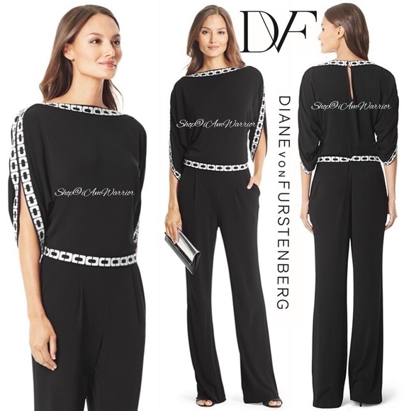 Diane Von Furstenburg NWT *RARE* black studded chain jumpsuit *shop@iamwarrior - Picture 1 of 12